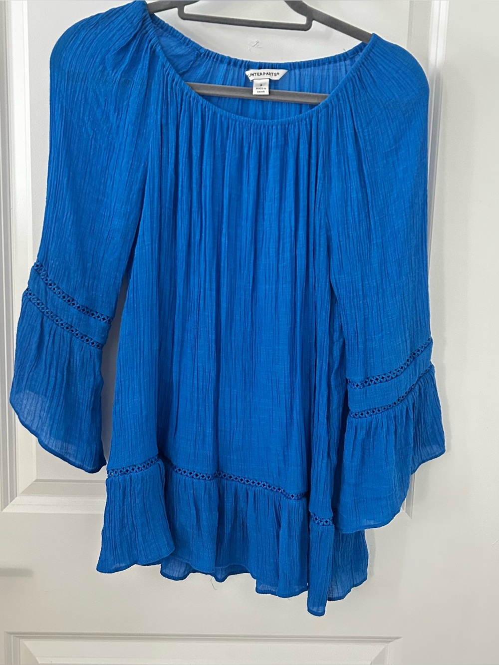 Counterparts Jolt Blue Peasant Blouse with Bell Sleeves Small